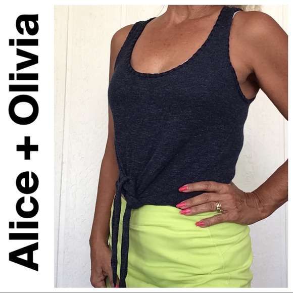 ALICE + OLIVIA BLUE COTTON TIE FRONT TANK TOP MEDIUM - Picture 4 of 15